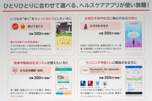 対象となる4アプリの概要。ユーザーの関心に合わせて必要な健康管理が選べる