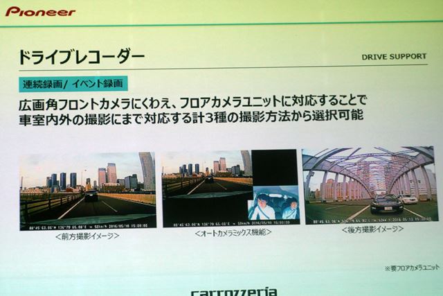 ドライブレコーダー機能も搭載。ドライブレコーダーではユニークな2画面録画にも対応している