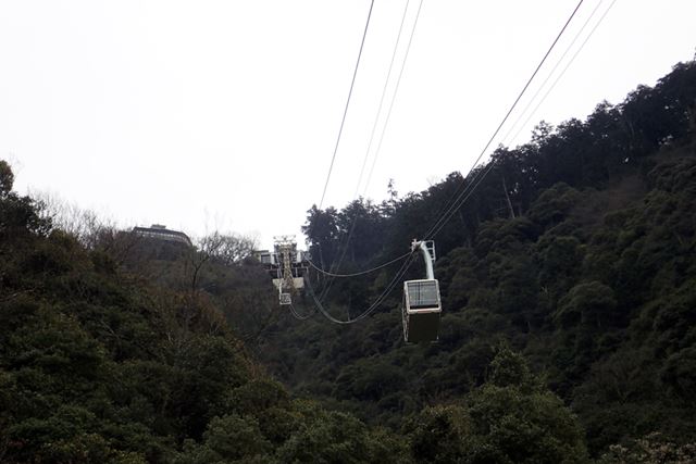 登山の約1/3ほどの時間で着けるロープウェーは、15分間隔で運行している